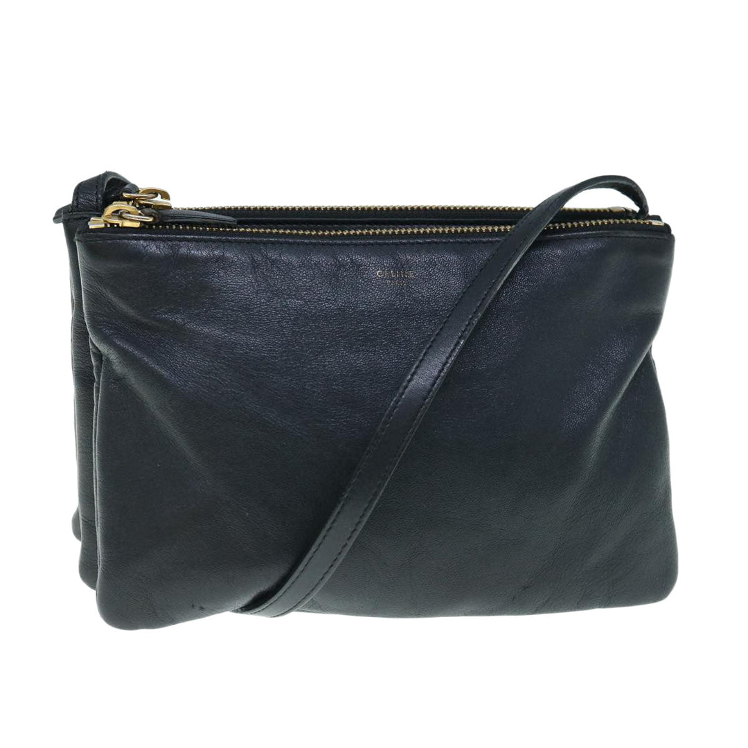 Celine Trio Shoulder Bag Leather Black  hk1006