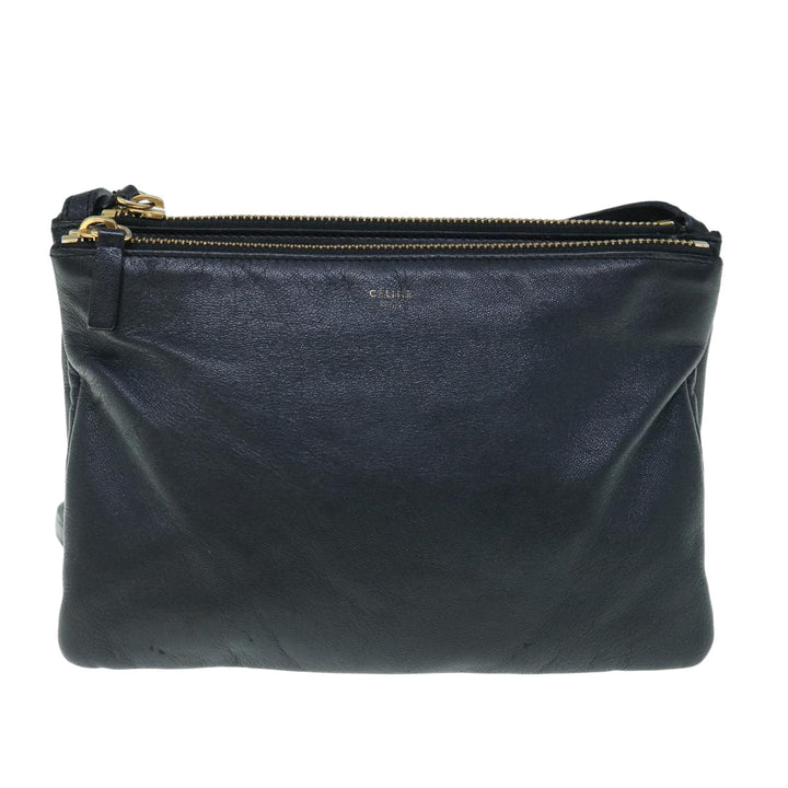 Celine Trio Shoulder Bag Leather Black  hk1006