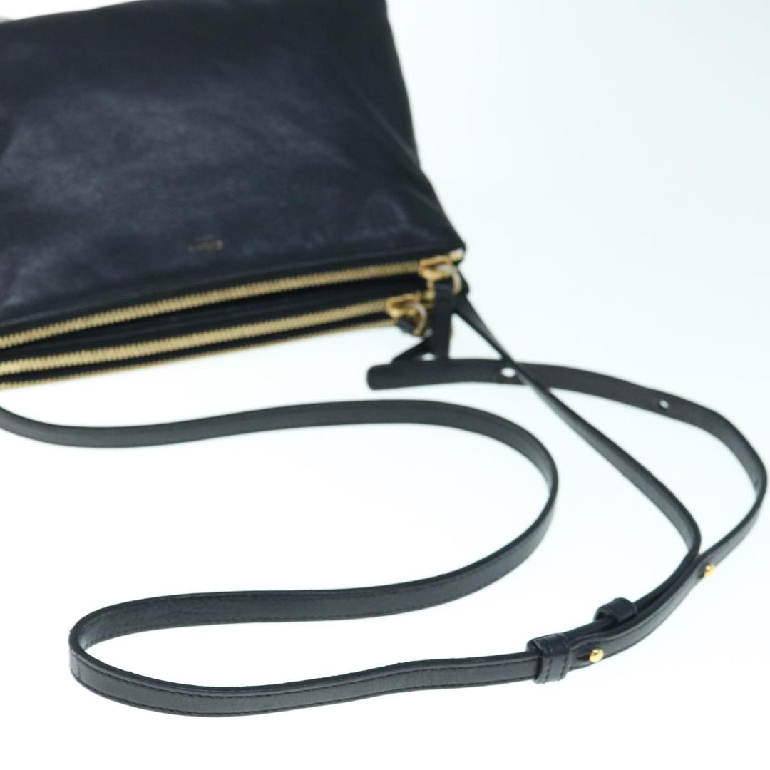 Celine Trio Shoulder Bag Leather Black  hk1006