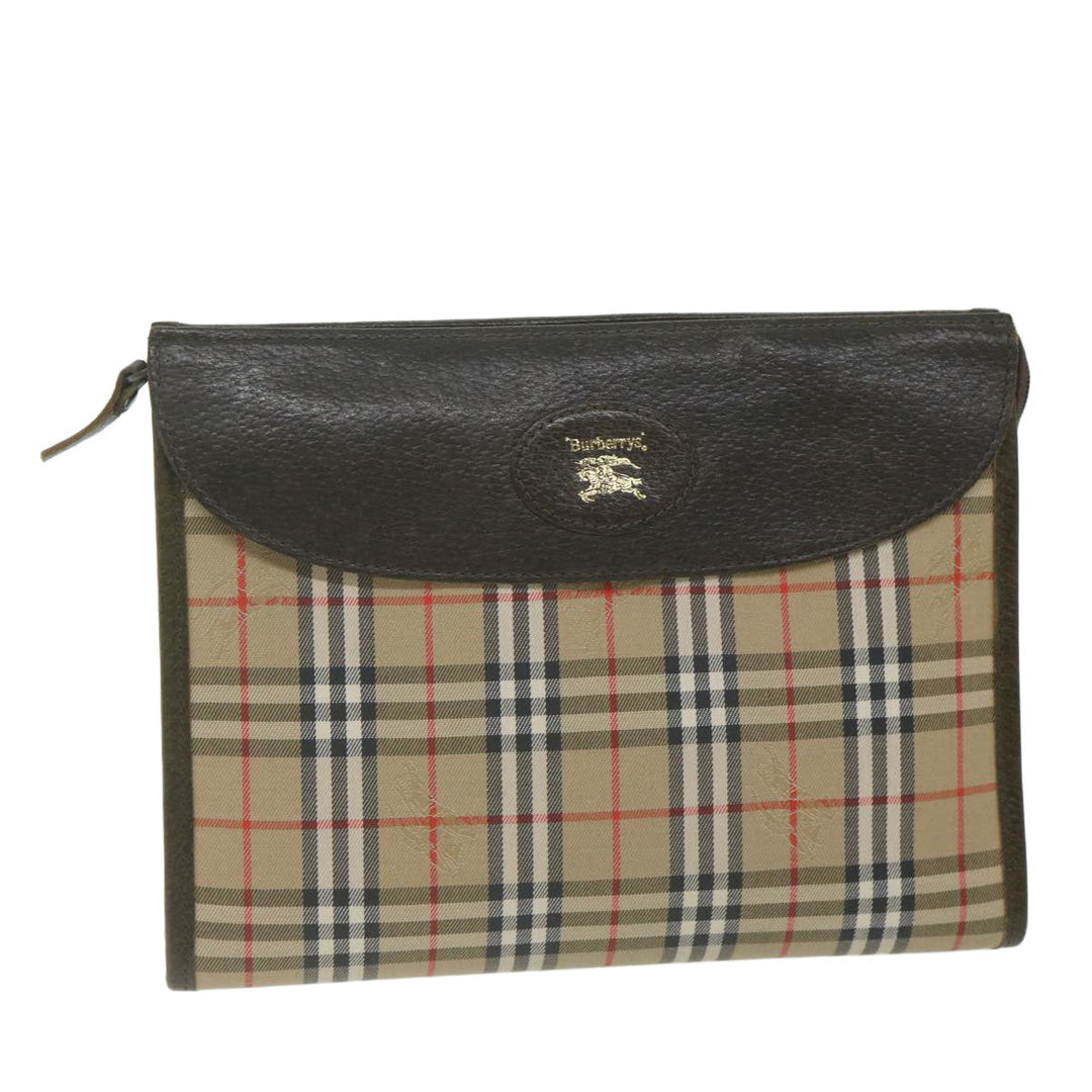 BurberrySs Nova Check Clutch Bag Nylon Canvas Beige Auth hk1022