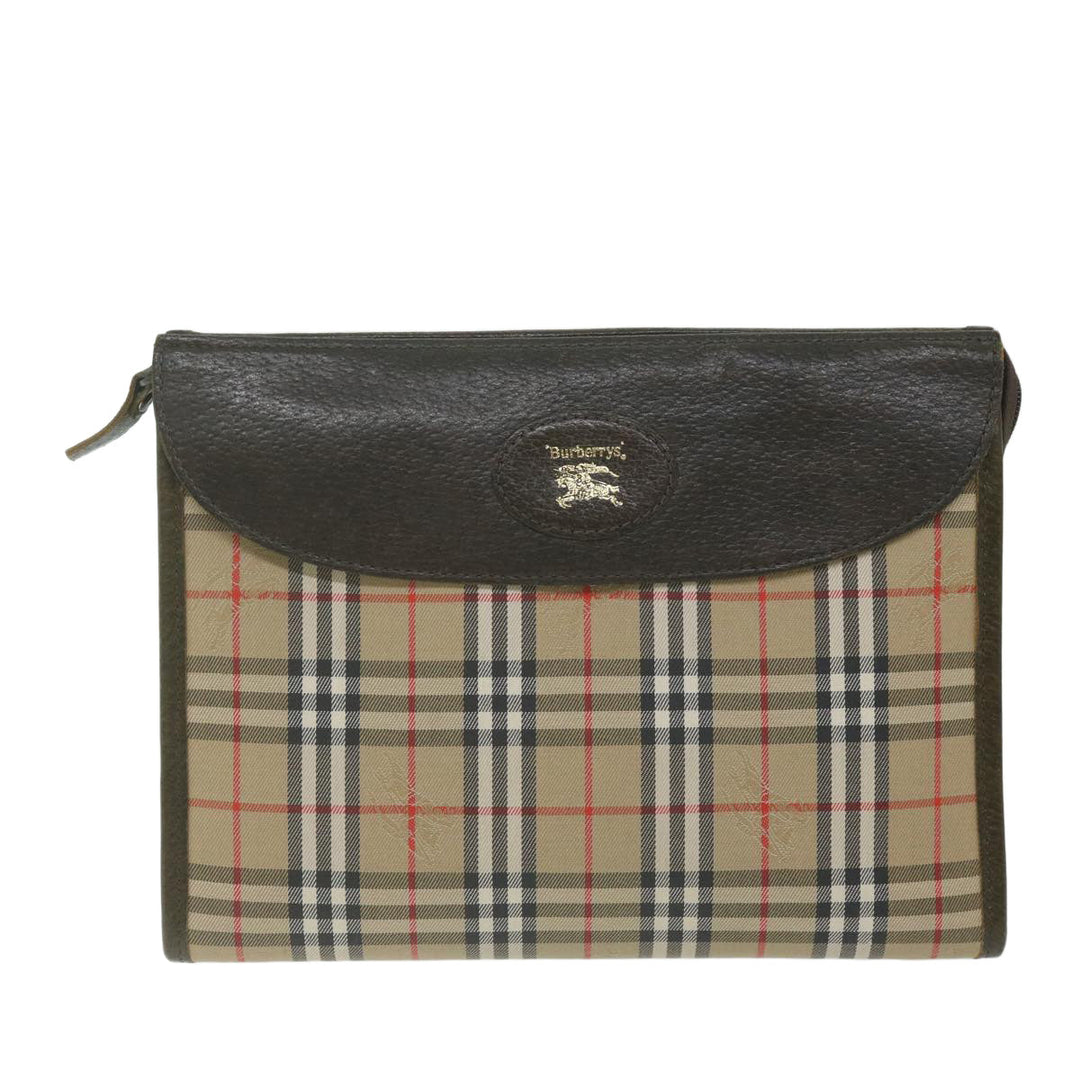 BurberrySs Nova Check Clutch Bag Nylon Canvas Beige Auth hk1022