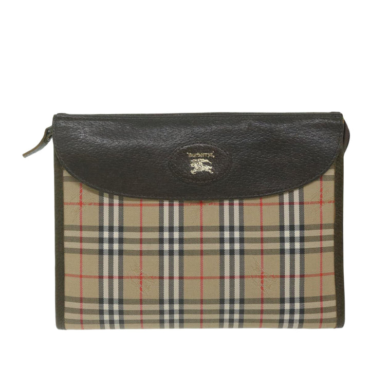 BurberrySs Nova Check Clutch Bag Nylon Canvas Beige Auth hk1022