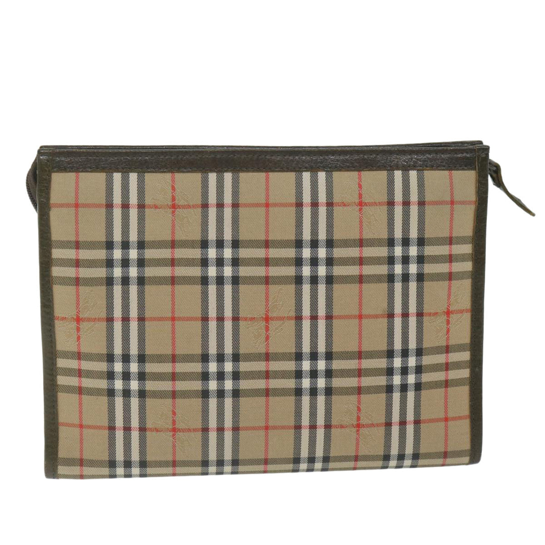 BurberrySs Nova Check Clutch Bag Nylon Canvas Beige Auth hk1022