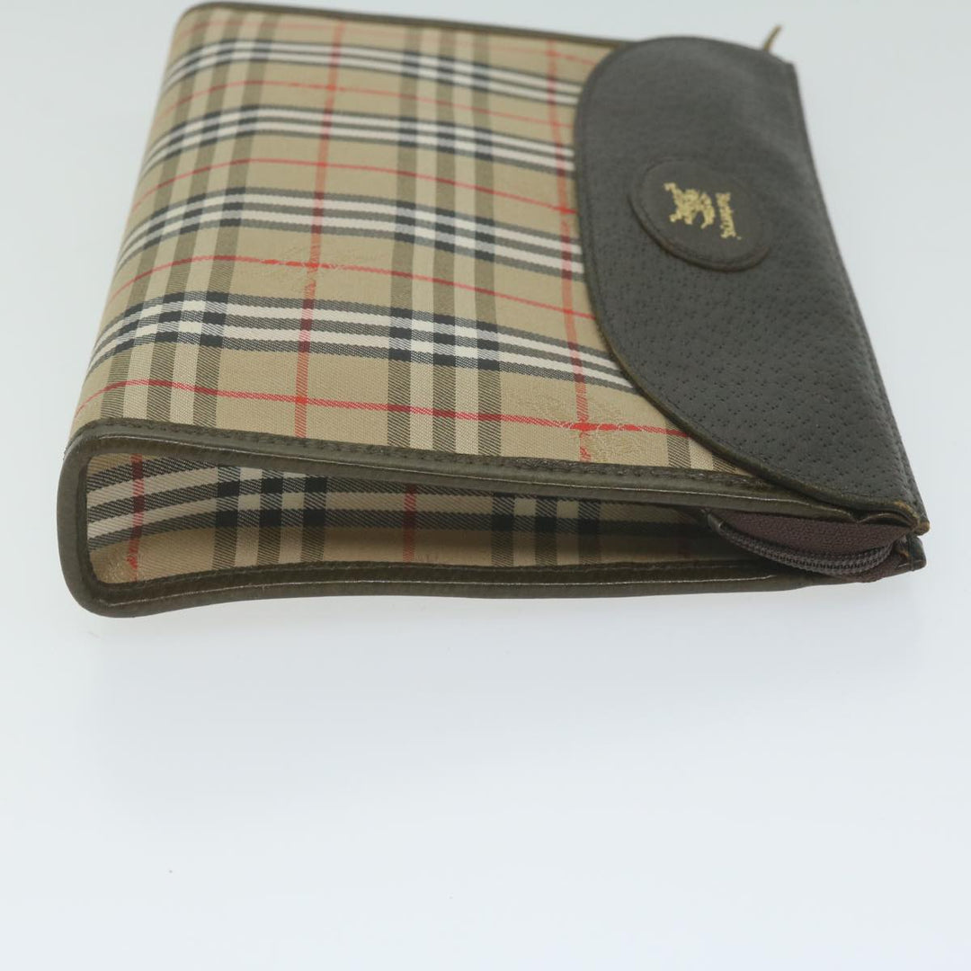 BurberrySs Nova Check Clutch Bag Nylon Canvas Beige Auth hk1022