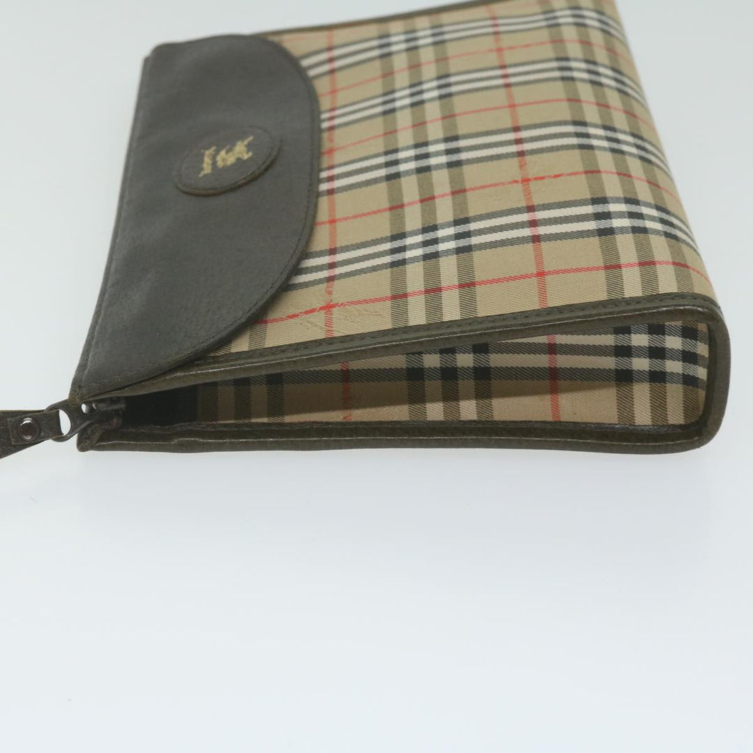 BurberrySs Nova Check Clutch Bag Nylon Canvas Beige Auth hk1022