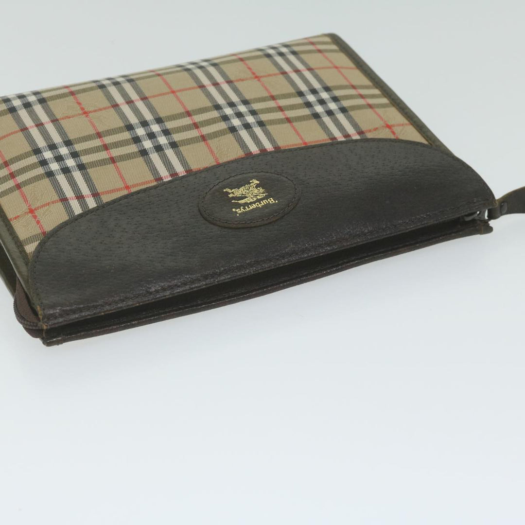 BurberrySs Nova Check Clutch Bag Nylon Canvas Beige Auth hk1022