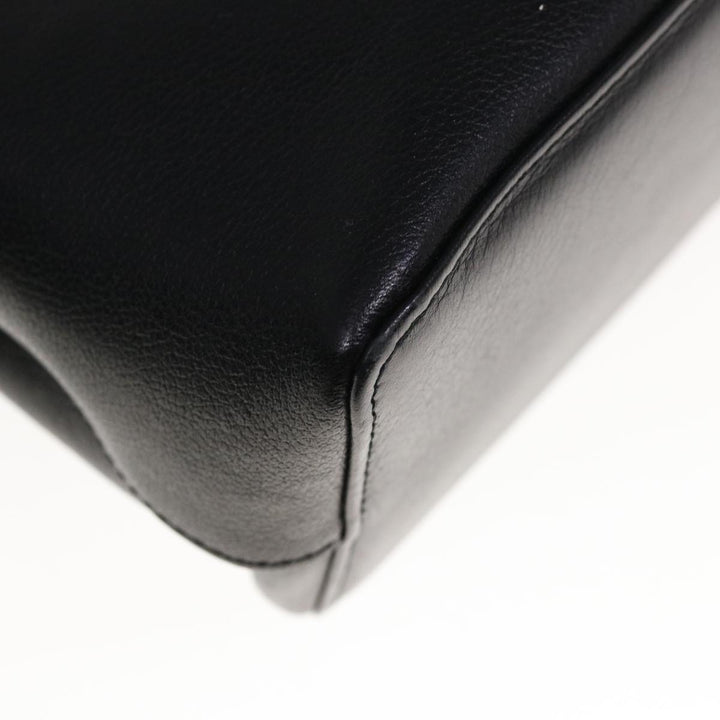 Burberry Hand Bag Leather Black Auth hk1097