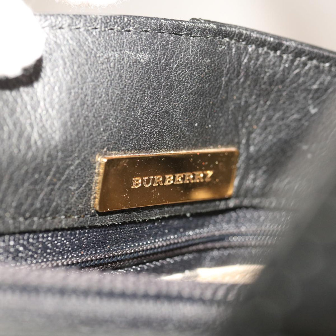 Burberry Hand Bag Leather Black Auth hk1097