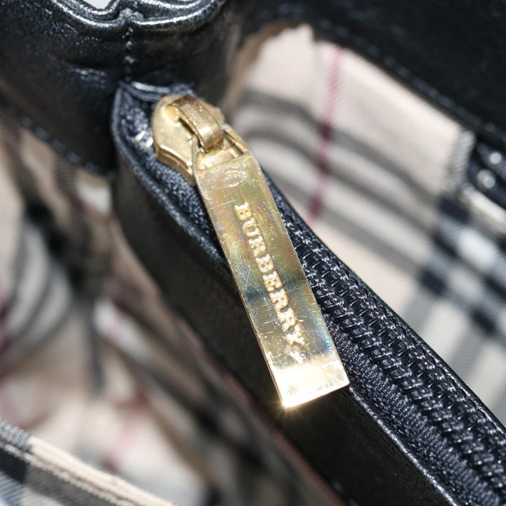 Burberry Hand Bag Leather Black Auth hk1097