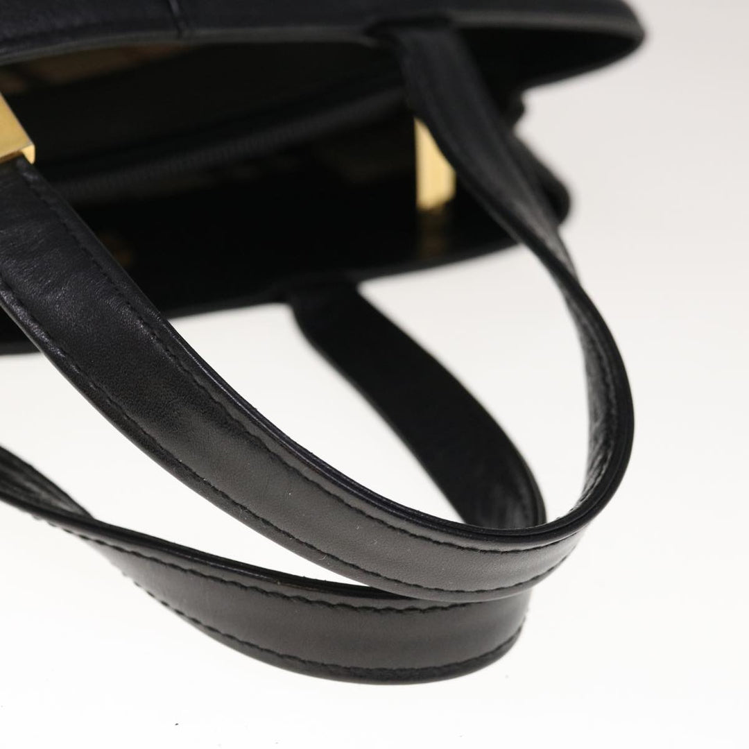 Burberry Hand Bag Leather Black Auth hk1097