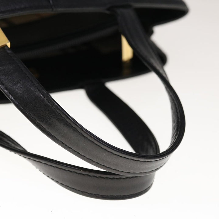 Burberry Hand Bag Leather Black Auth hk1097