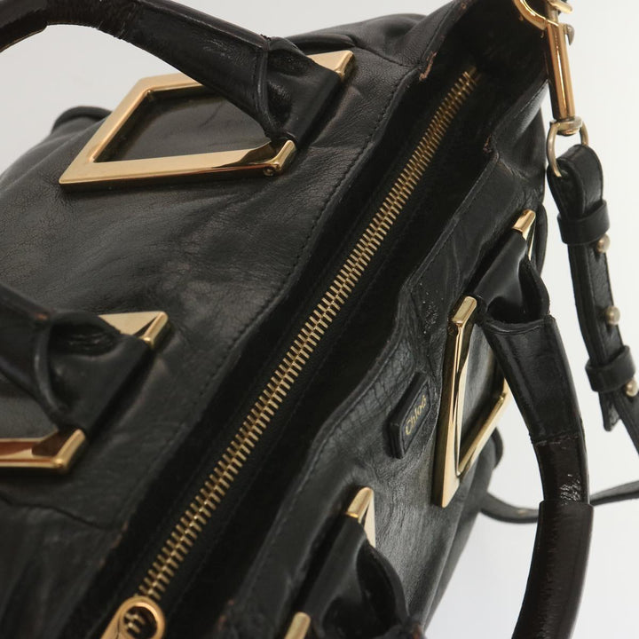 Chloe Etel Hand Bag Leather 2way Black hk1154