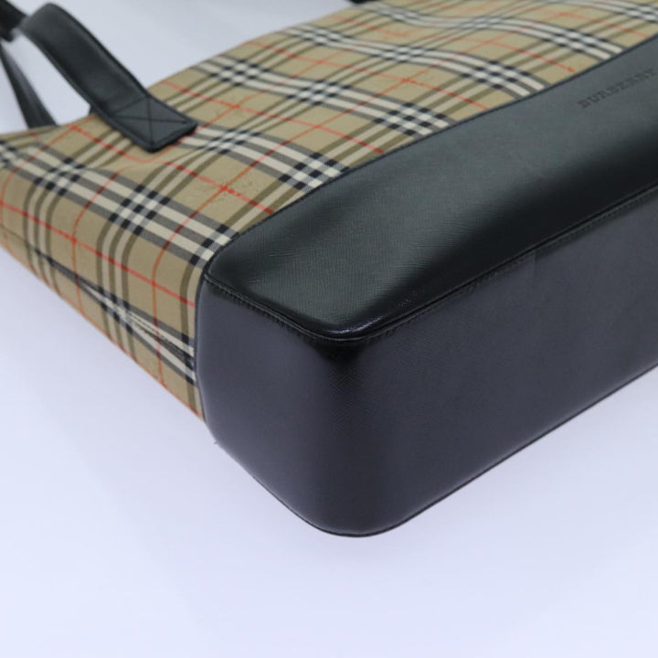 Burberry Nova Check Tote Bag Canvas Beige Black Auth hk1203