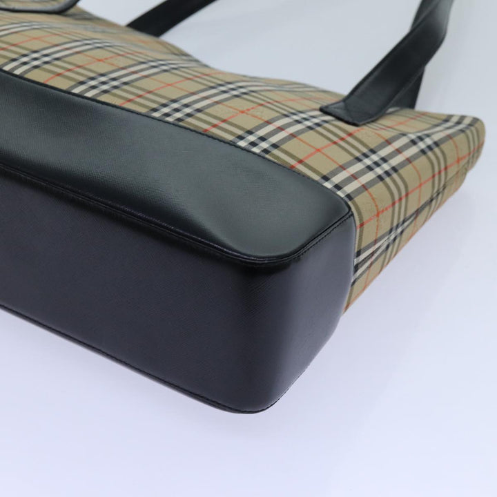 Burberry Nova Check Tote Bag Canvas Beige Black Auth hk1203