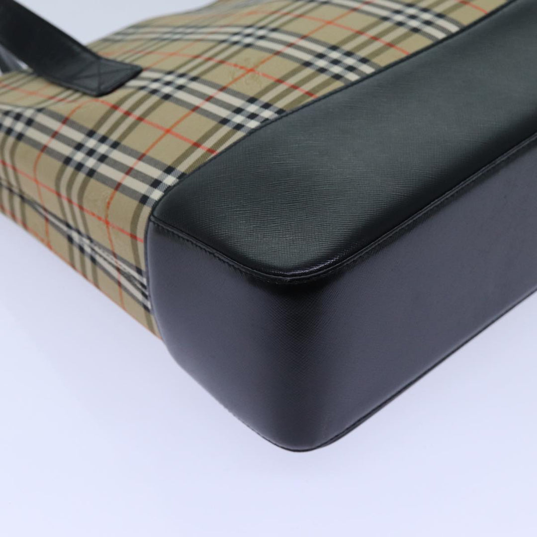 Burberry Nova Check Tote Bag Canvas Beige Black Auth hk1203