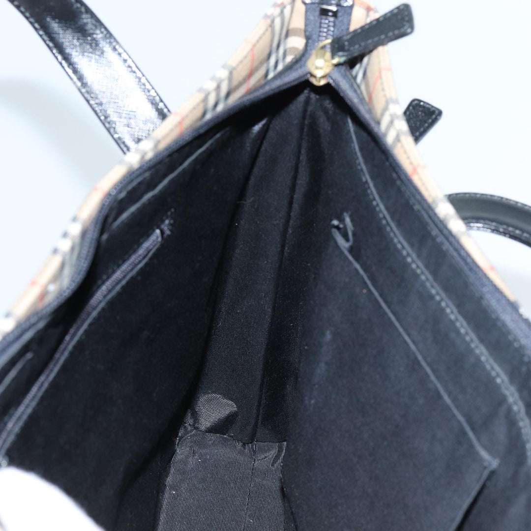 Burberry Nova Check Tote Bag Canvas Beige Black Auth hk1203
