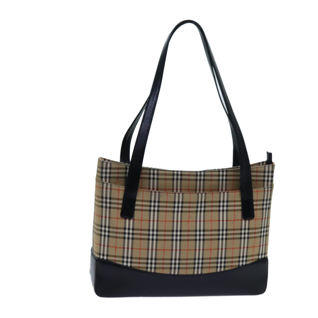 Burberry Nova Check Tote Bag Canvas Beige Black Auth hk1203