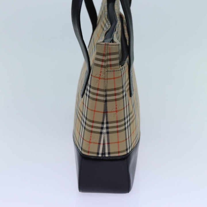 Burberry Nova Check Tote Bag Canvas Beige Black Auth hk1203