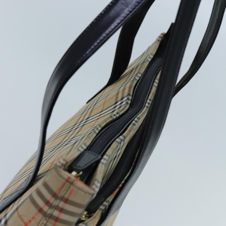 Burberry Nova Check Tote Bag Canvas Beige Black Auth hk1203