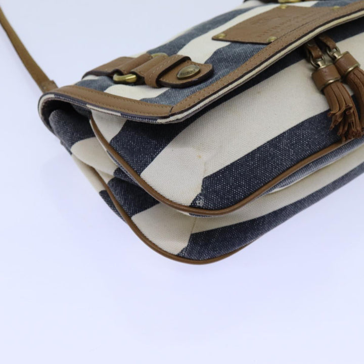 Burberry Blue Label Shoulder Bag Canvas White Navy Brown Auth hk1266