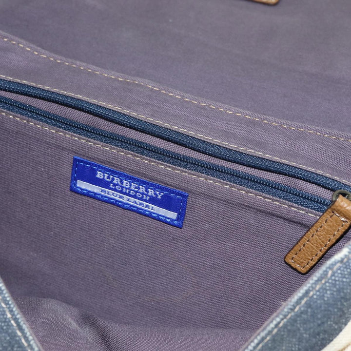 Burberry Blue Label Shoulder Bag Canvas White Navy Brown Auth hk1266