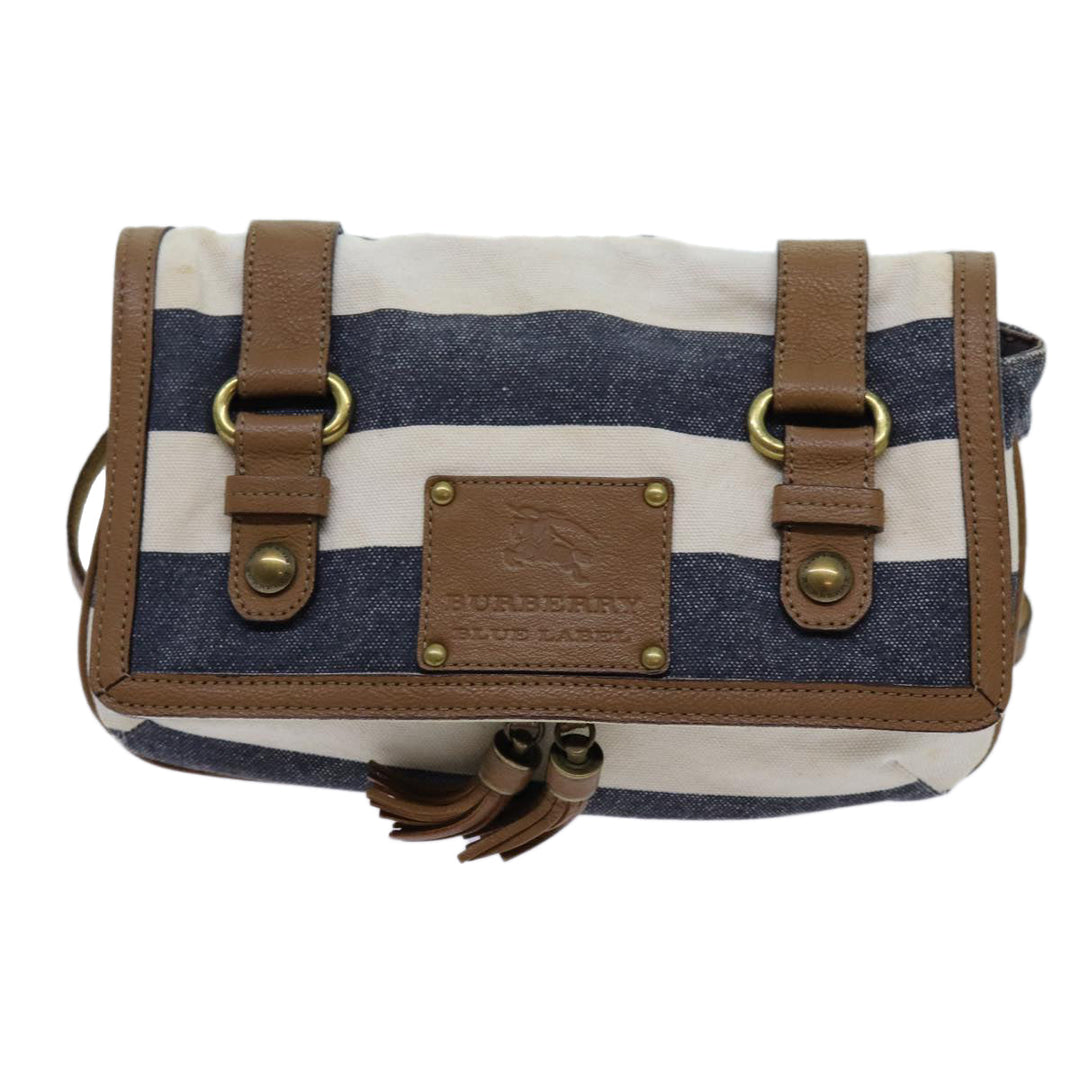 Burberry Blue Label Shoulder Bag Canvas White Navy Brown Auth hk1266