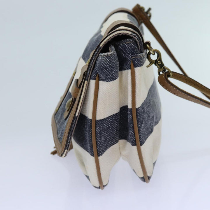 Burberry Blue Label Shoulder Bag Canvas White Navy Brown Auth hk1266