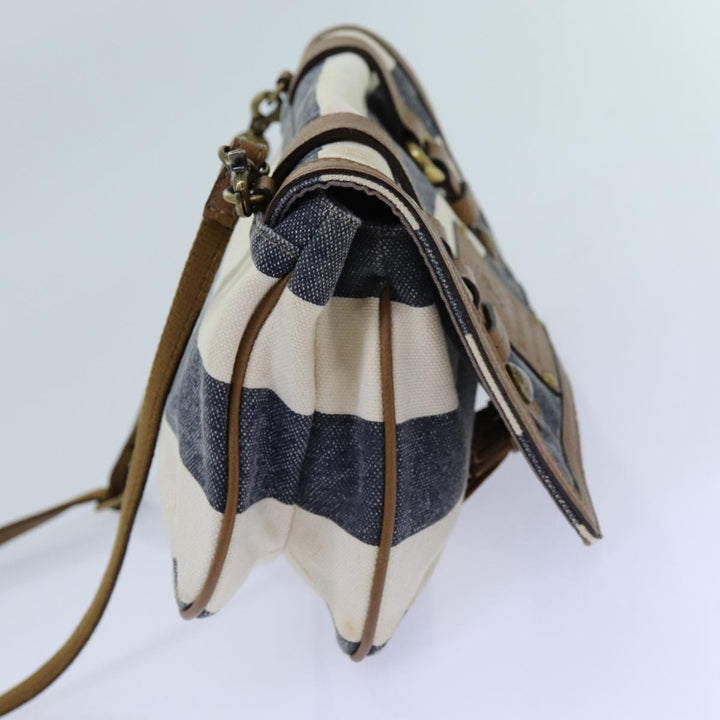Burberry Blue Label Shoulder Bag Canvas White Navy Brown Auth hk1266