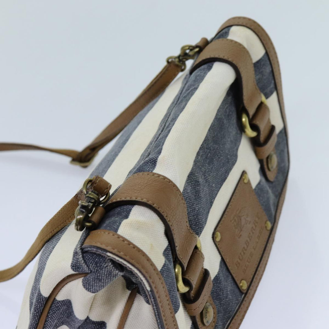 Burberry Blue Label Shoulder Bag Canvas White Navy Brown Auth hk1266
