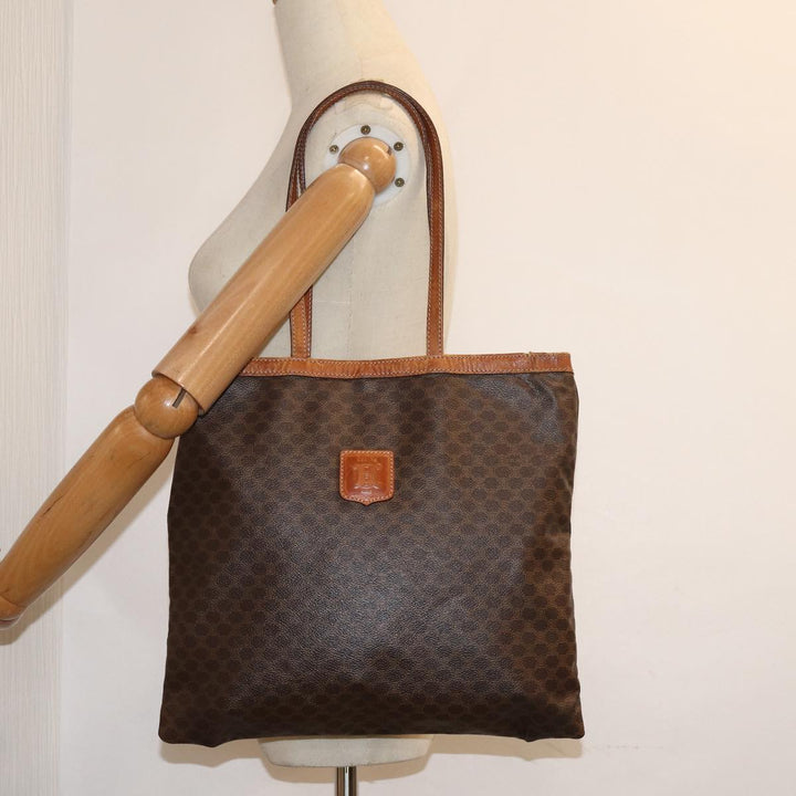 Celine Macadam Canvas Tote Bag PVC Leather Brown Auth hk1430