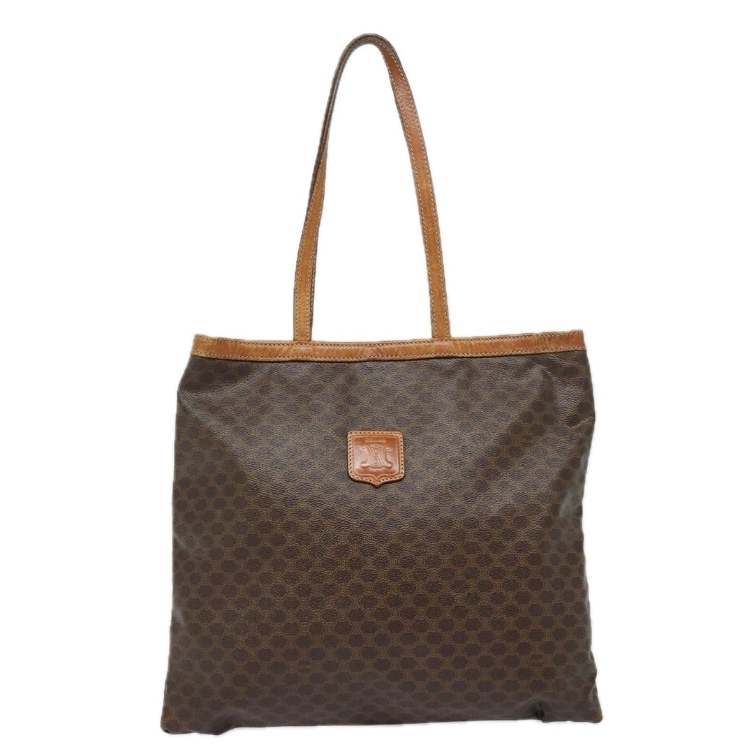 Celine Macadam Canvas Tote Bag PVC Leather Brown Auth hk1430