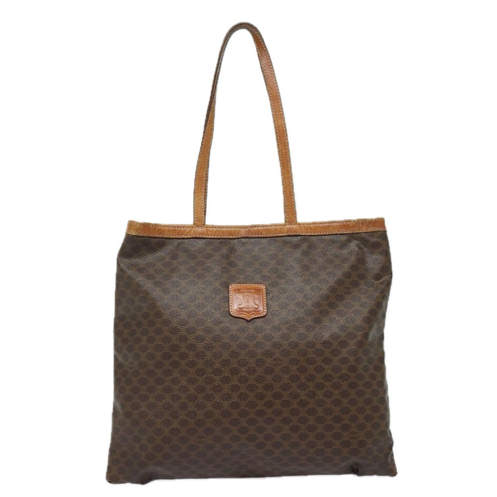 Celine Macadam Canvas Tote Bag PVC Leather Brown Auth hk1430