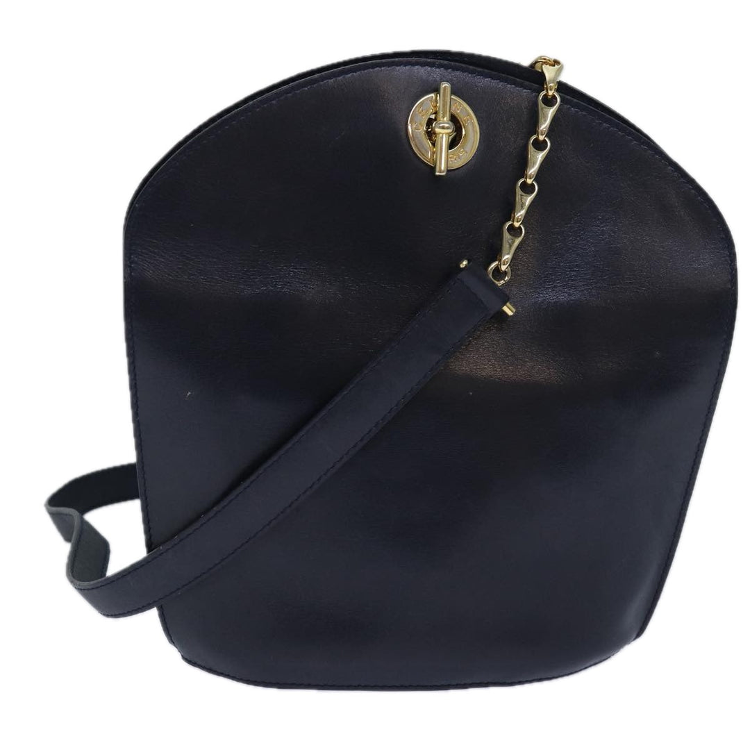 Celine Shoulder Bag Leather Navy Auth hk1496