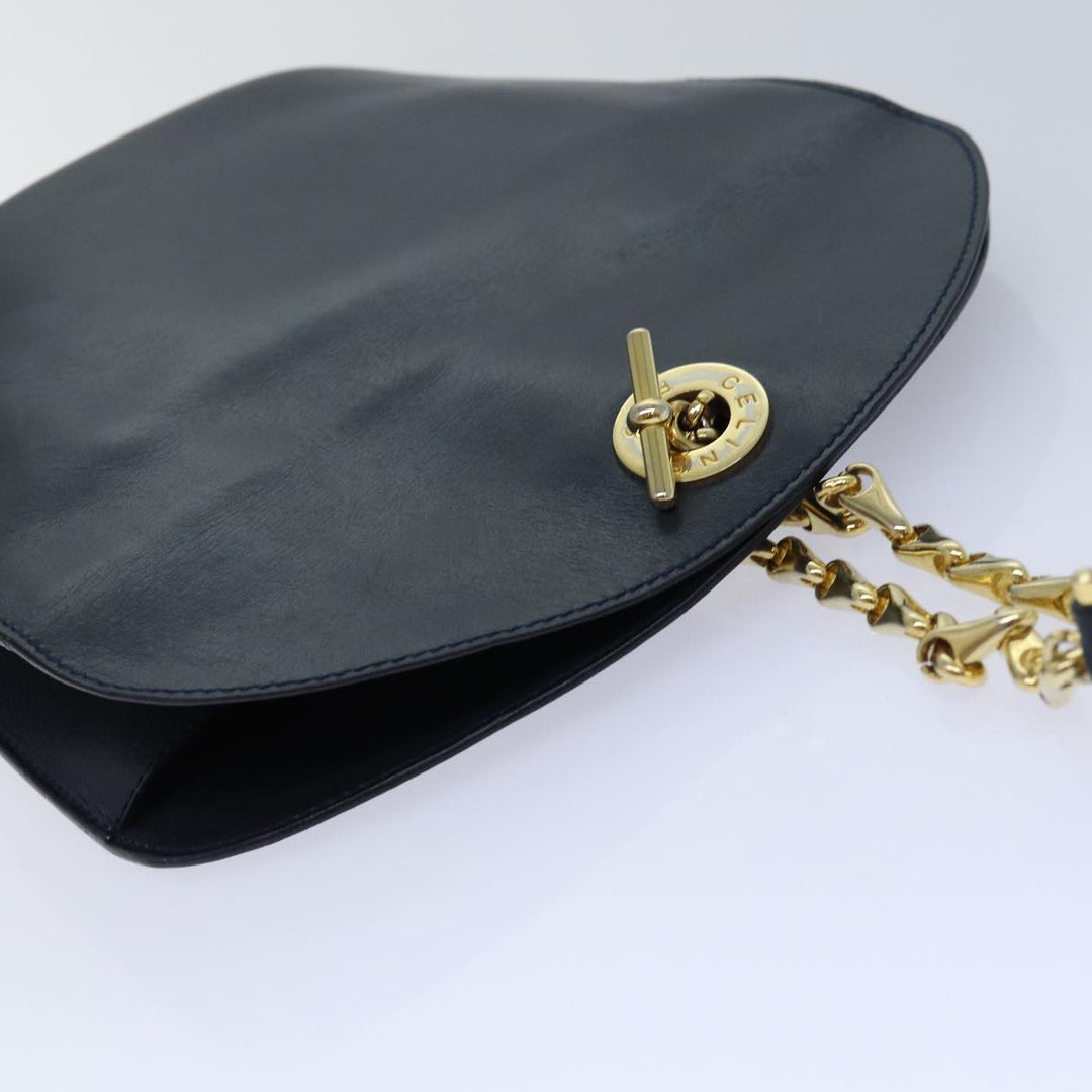 Celine Shoulder Bag Leather Navy Auth hk1496