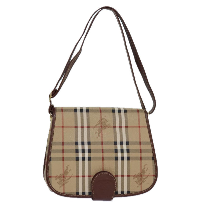 BurberrySs Nova Check Shoulder Bag PVC Leather Beige Auth hk1529
