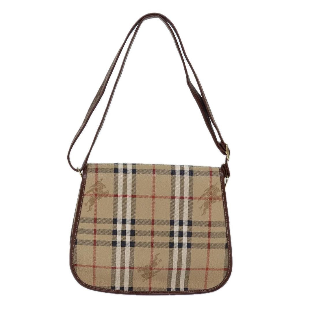 BurberrySs Nova Check Shoulder Bag PVC Leather Beige Auth hk1529
