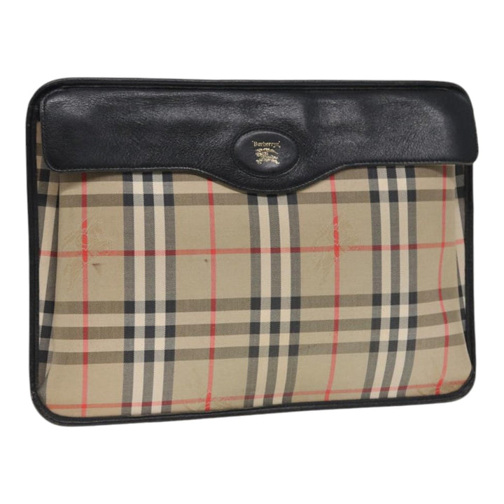 Burberry Nova Check Document Case Canvas Beige Auth HK1549
