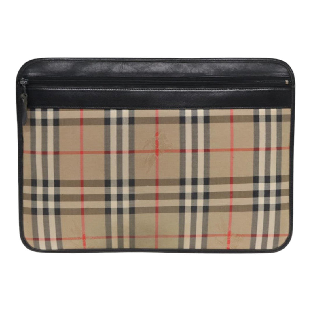 Burberry Nova Check Document Case Canvas Beige Auth HK1549
