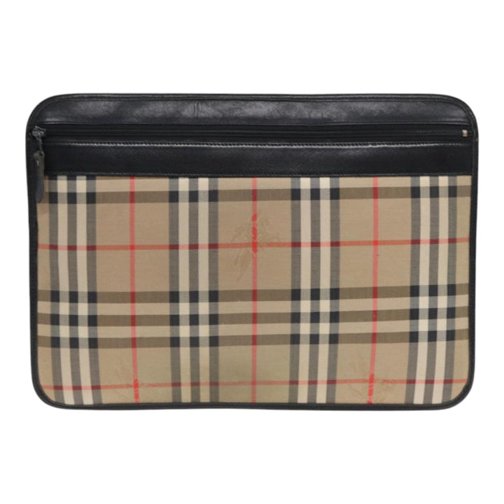 Burberry Nova Check Document Case Canvas Beige Auth HK1549