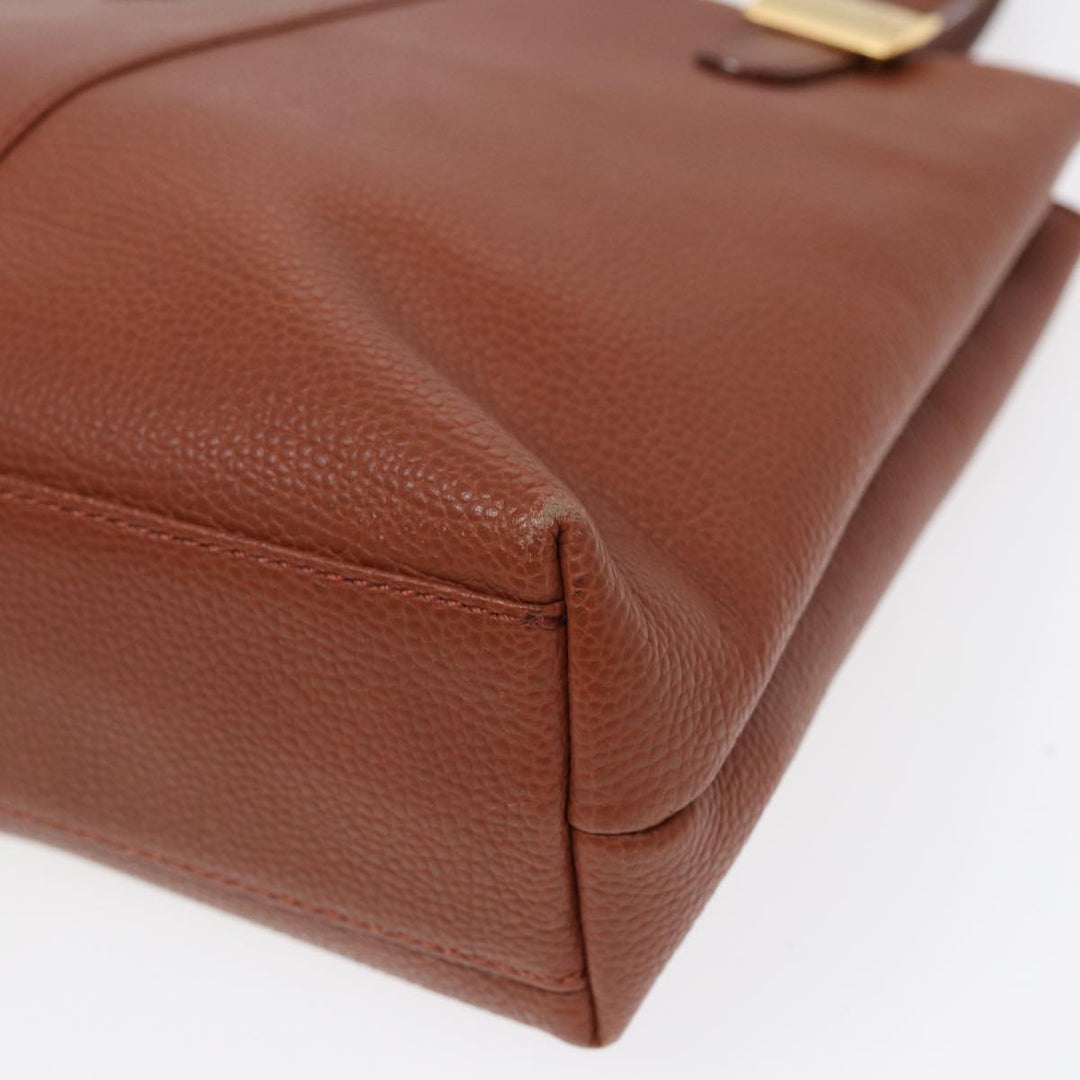Burberry Hand Bag Leather Brown Gold Auth hk1566