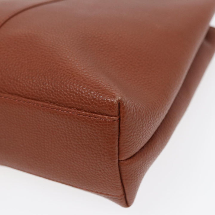 Burberry Hand Bag Leather Brown Gold Auth hk1566
