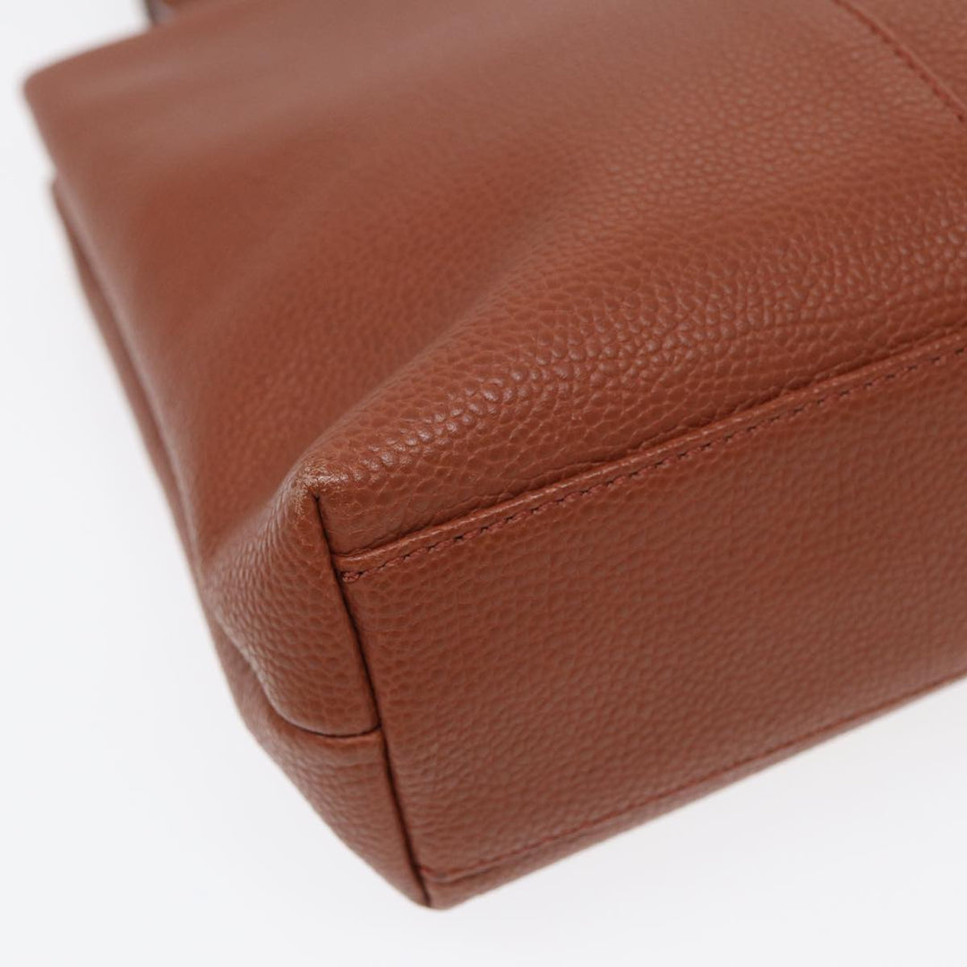 Burberry Hand Bag Leather Brown Gold Auth hk1566