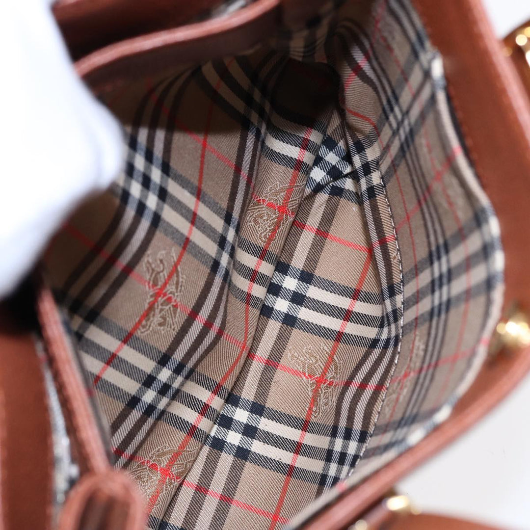 Burberry Hand Bag Leather Brown Gold Auth hk1566