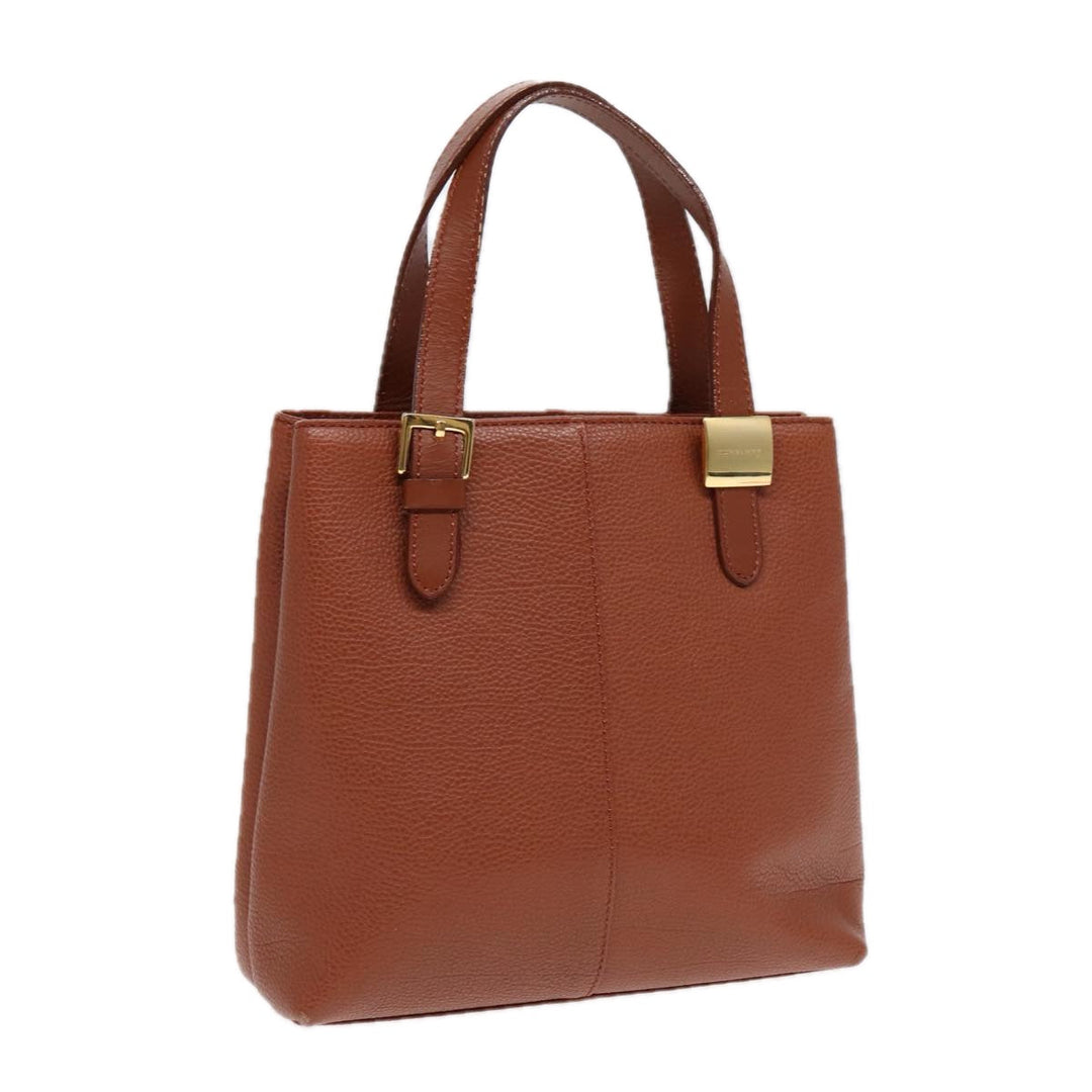 Burberry Hand Bag Leather Brown Gold Auth hk1566