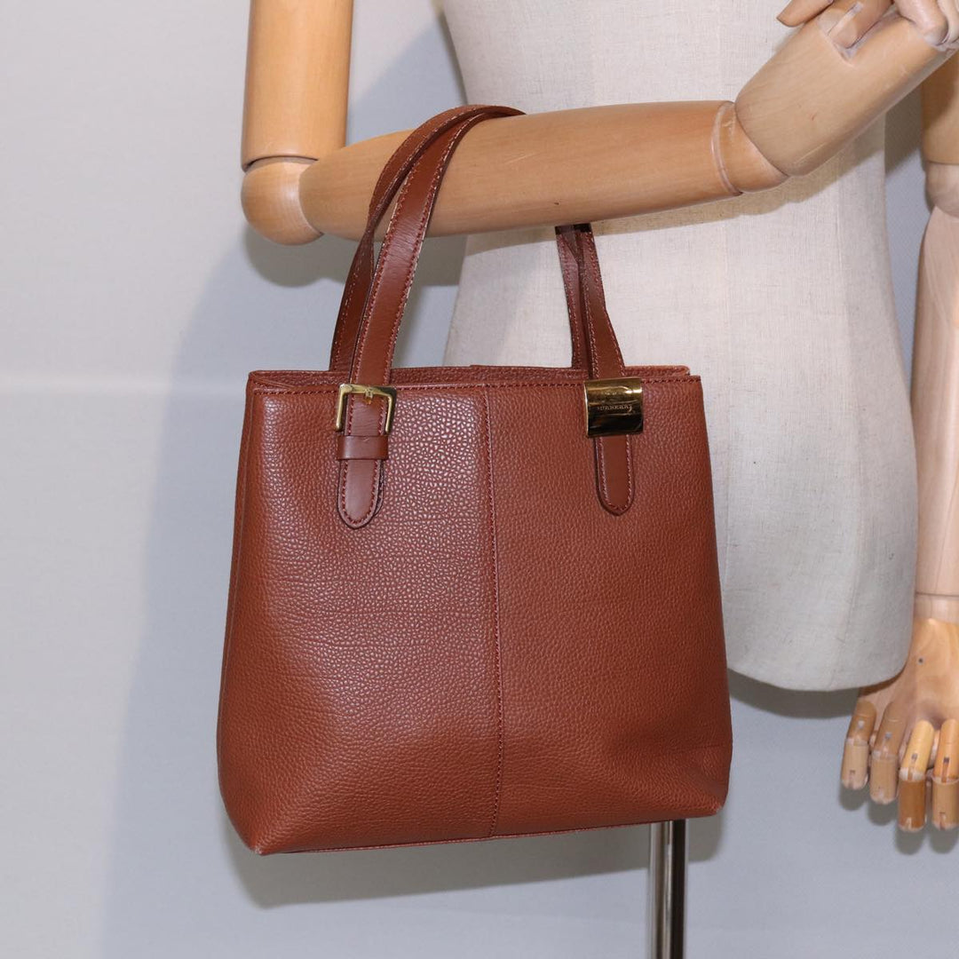 Burberry Hand Bag Leather Brown Gold Auth hk1566