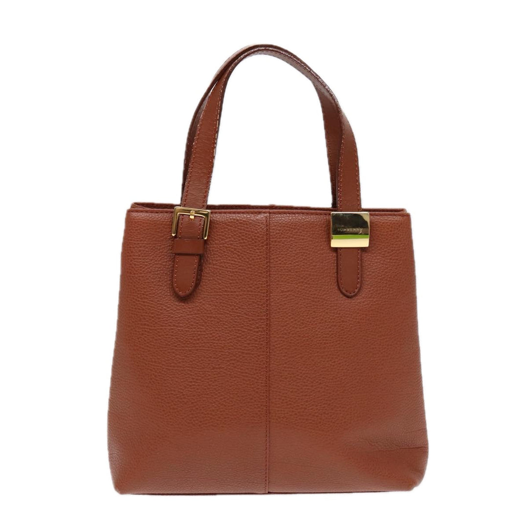 Burberry Hand Bag Leather Brown Gold Auth hk1566