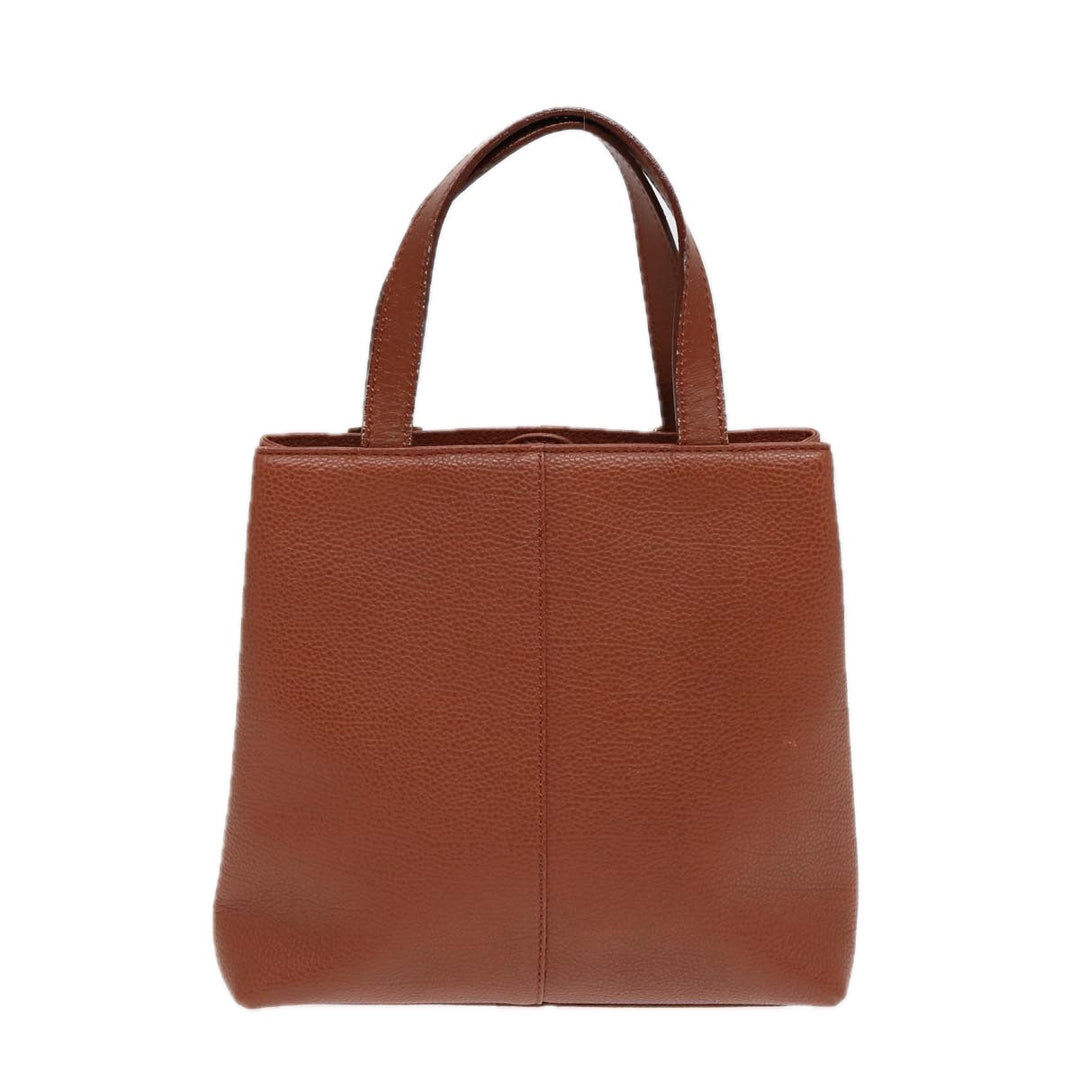 Burberry Hand Bag Leather Brown Gold Auth hk1566