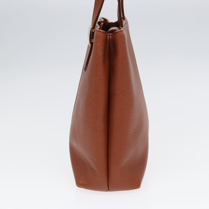 Burberry Hand Bag Leather Brown Gold Auth hk1566