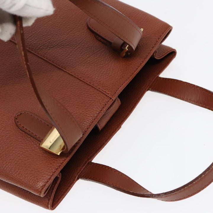Burberry Hand Bag Leather Brown Gold Auth hk1566