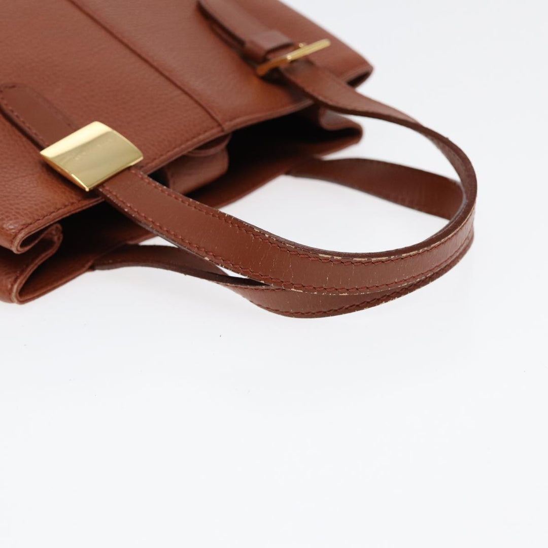 Burberry Hand Bag Leather Brown Gold Auth hk1566